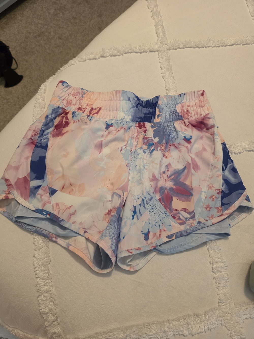 Avia Women's Pastel Floral Athletic Shorts in Blue and Pink